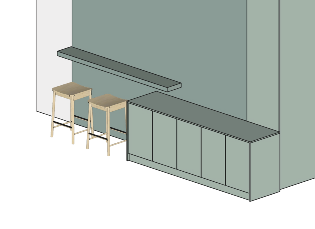 Siteboard und Sitzelemente an der Wand.