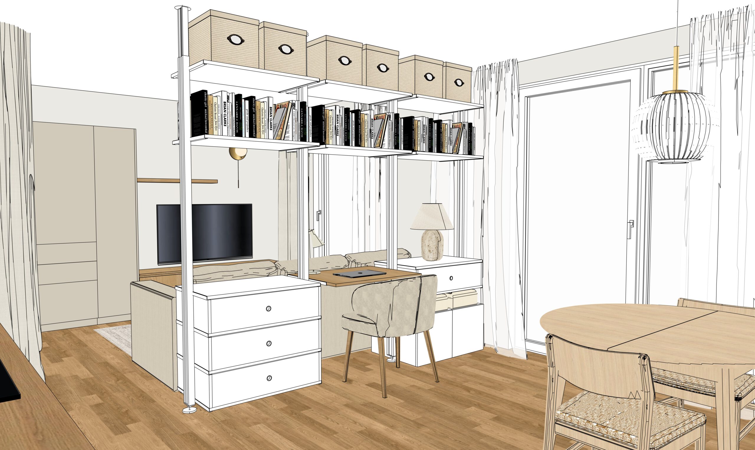 Regalen und Stauraum mit  integriertem Arbeitstisch